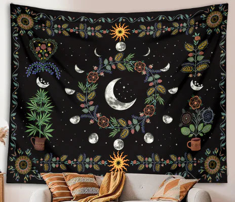 Botanical Celestial Moon Phase Wall Tapestry-Jupi Collects Online Market